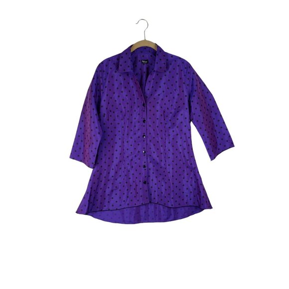 Beluva Button Up Top Retro 3/4 Sleeve Iridescent Purple Polka Dot Size Small - Picture 1 of 7